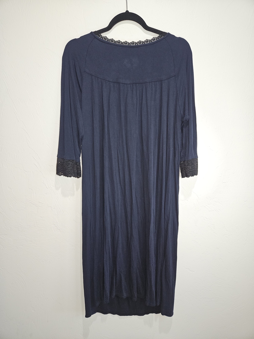 Eileen West Women's Navy Blue Lace-Trim Nightgown Large Sleep House Dress - Picture 5 of 9